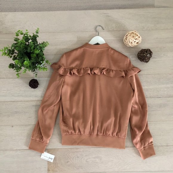Maison Jules Satin Ruffled Bomber Jacket - Picture 8 of 12